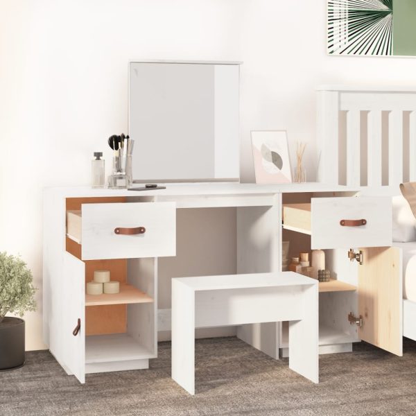 Set Toeletta Con Specchio Bianco In Legno Massello Di Pino - Image 3