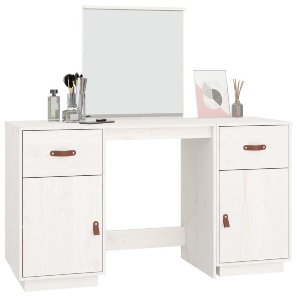 Set Toeletta Con Specchio Bianco In Legno Massello Di Pino - Image 4