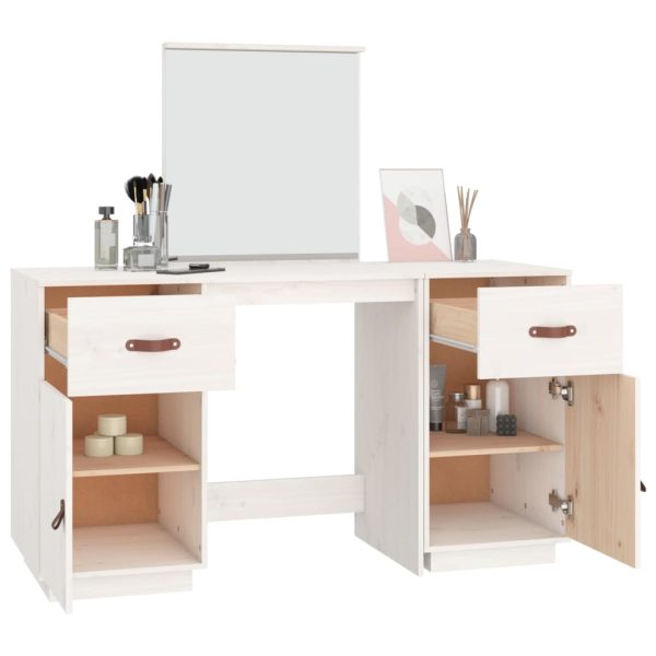 Set Toeletta Con Specchio Bianco In Legno Massello Di Pino - Image 5