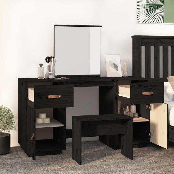 Set Toeletta Con Specchio Nero In Legno Massello Di Pino - Image 3