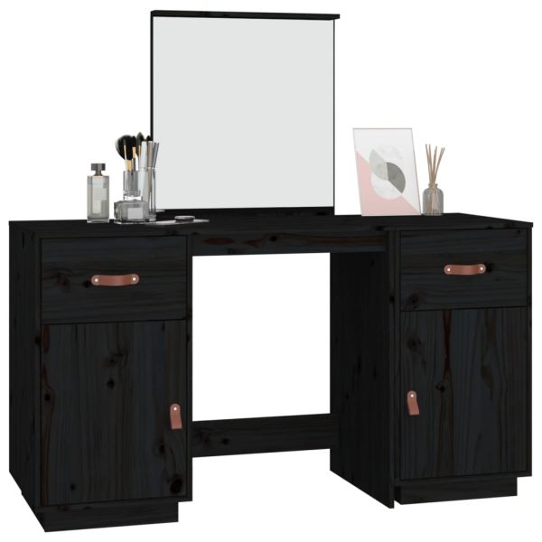 Set Toeletta Con Specchio Nero In Legno Massello Di Pino - Image 4