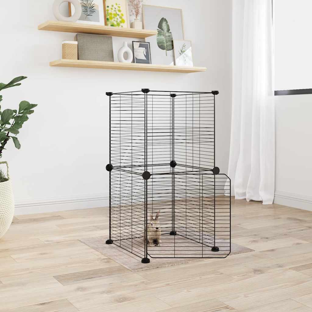 Gabbia Per Animali 8 Pannelli Con Porta Nero 35x35 Cm Acciaio