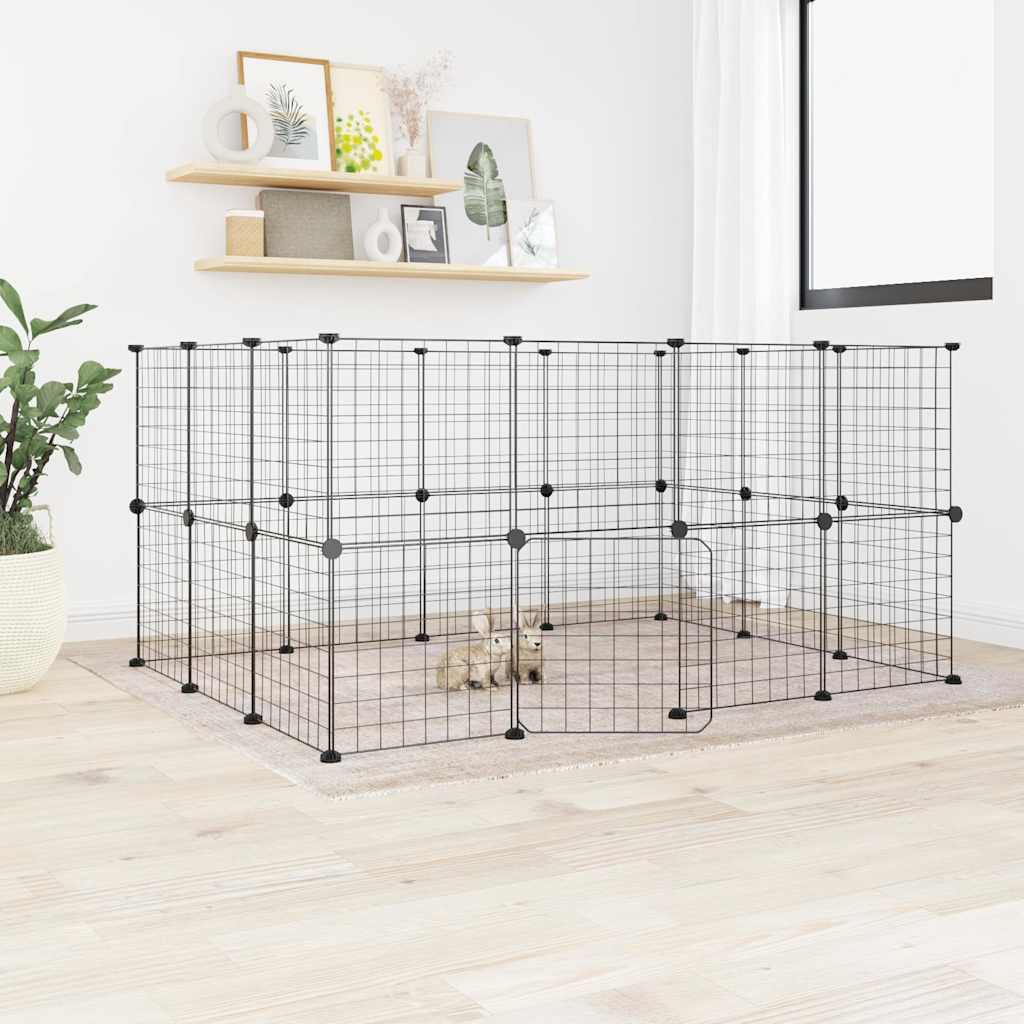 Gabbia Per Animali 28 Pannelli Con Porta Nero 35x35 Cm Acciaio