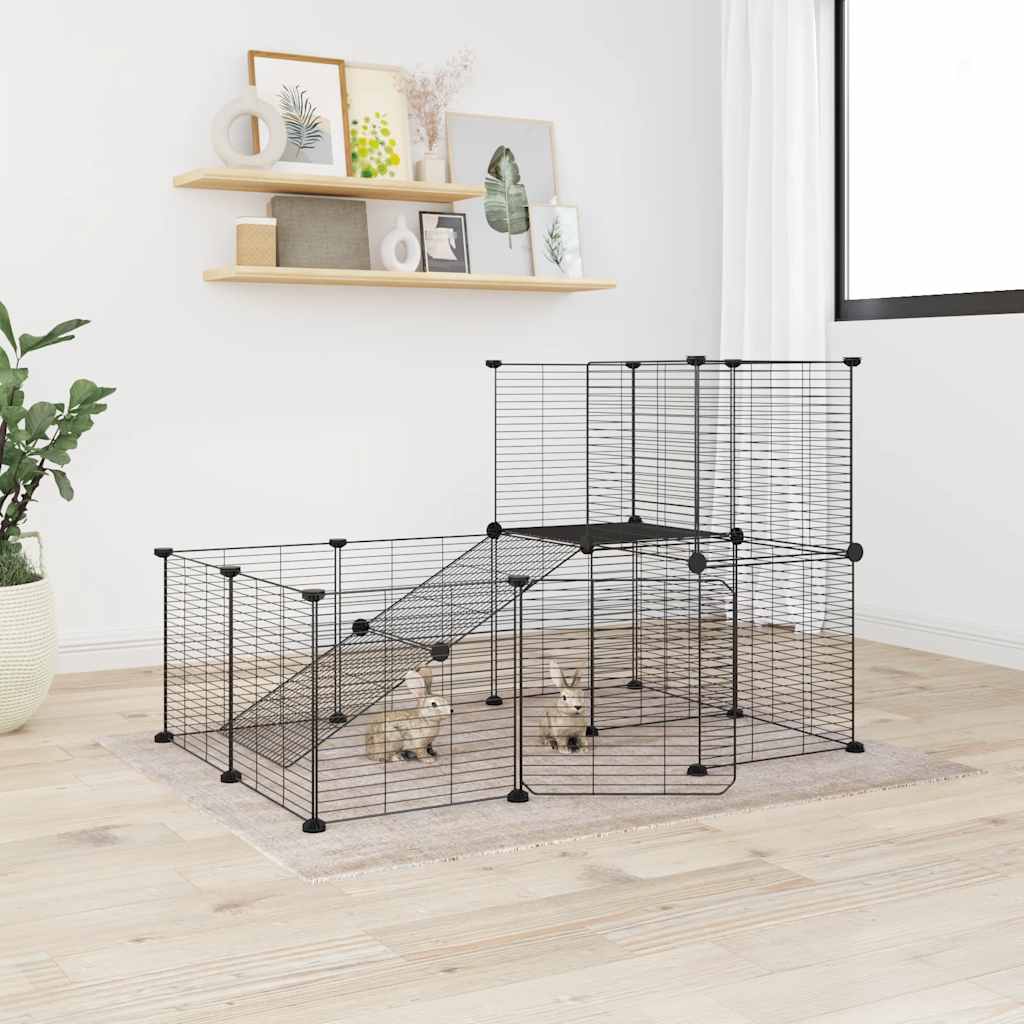 Gabbia Per Animali 20 Pannelli Con Porta Nera 35x35 Cm Acciaio