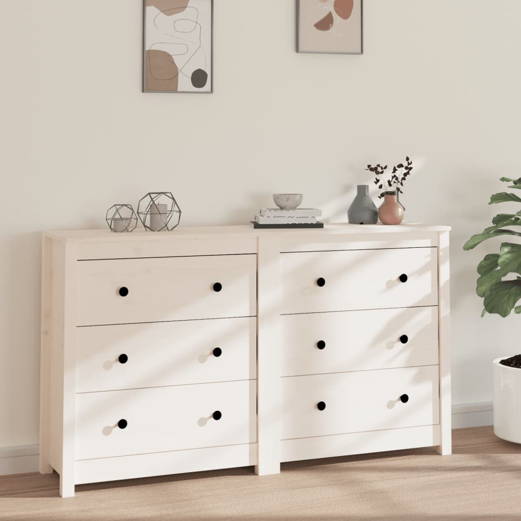 Credenza Bianca 140x35x80 Cm In Legno Massello Di Pino