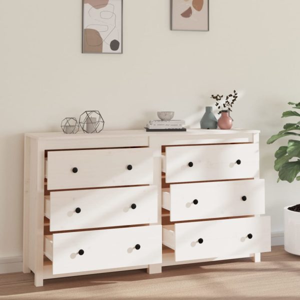 Credenza Bianca 140x35x80 Cm In Legno Massello Di Pino - Image 3