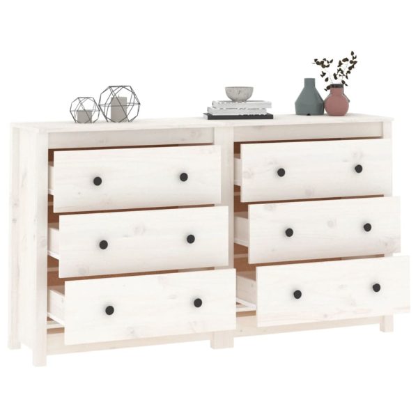 Credenza Bianca 140x35x80 Cm In Legno Massello Di Pino - Image 4