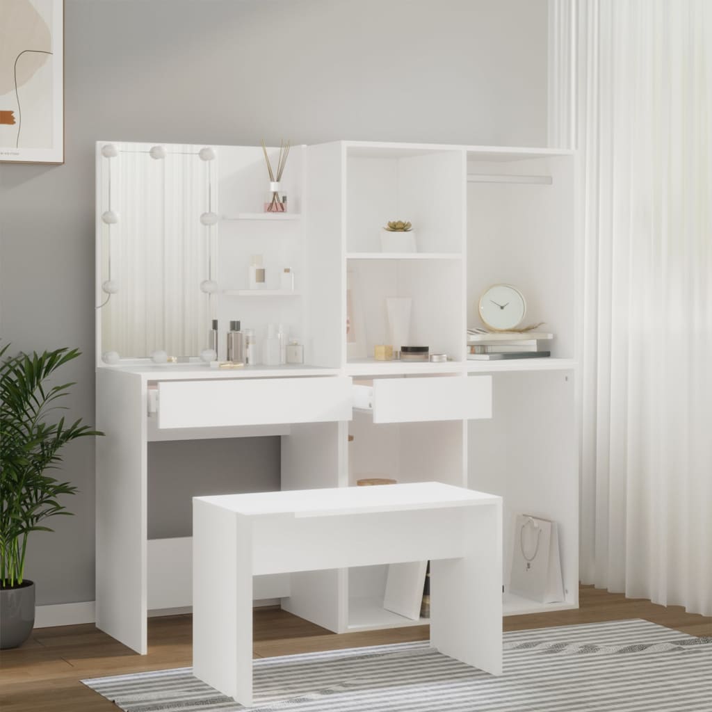 Set Tavolo Da Toeletta Bianco Con Led In Legno Multistrato - Image 4