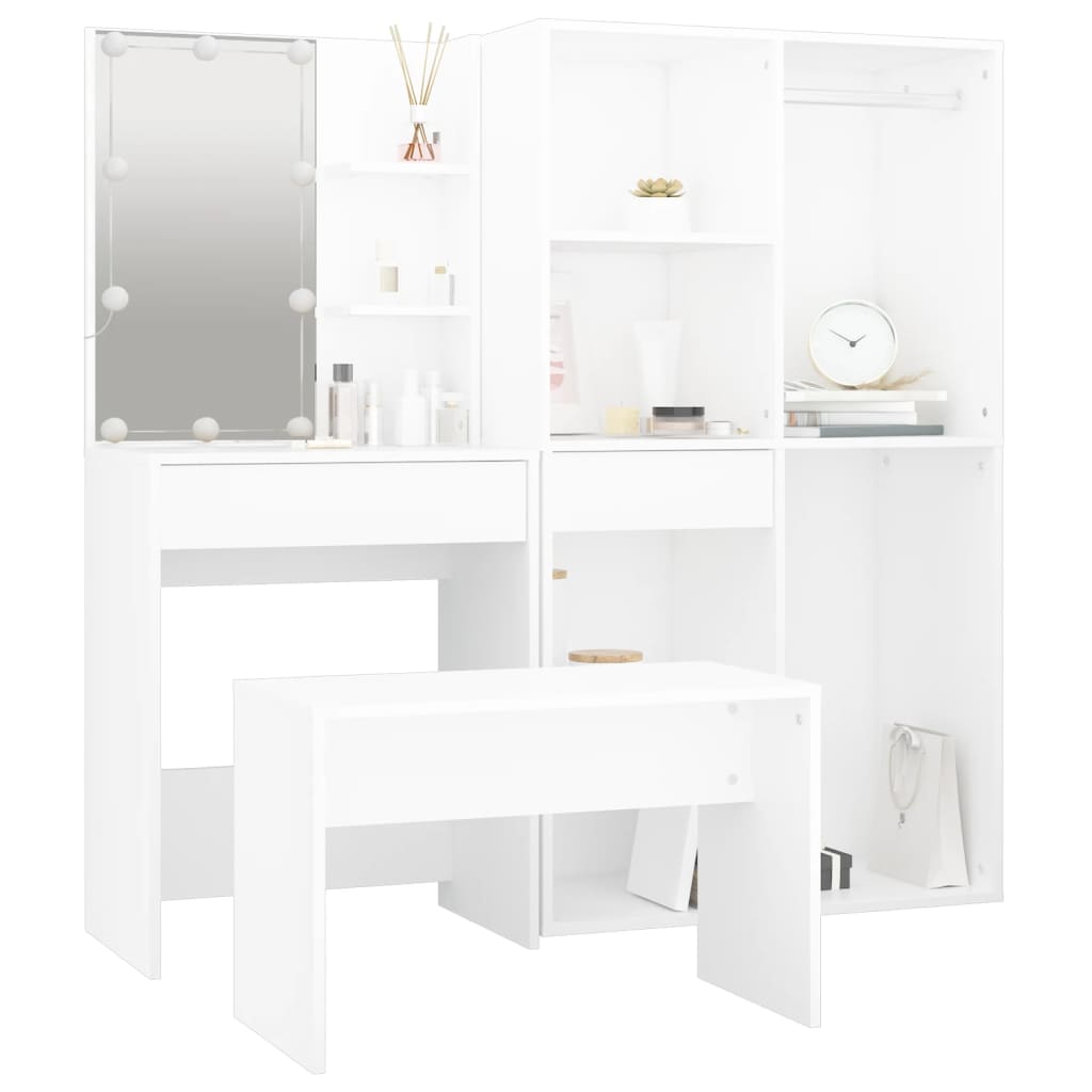 Set Tavolo Da Toeletta Bianco Con Led In Legno Multistrato - Image 5