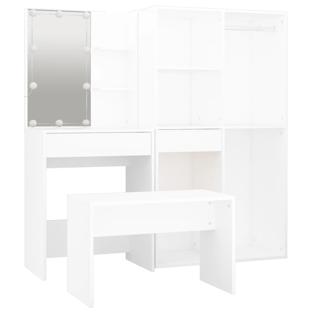 Set Tavolo Da Toeletta Bianco Con Led In Legno Multistrato - Image 6