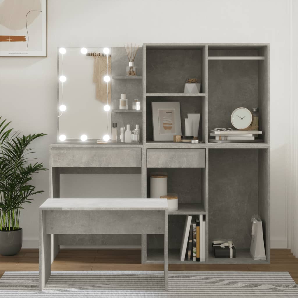 Set Tavolo Da Toeletta Grigio Cemento Con Led Legno Multistrato - Image 3