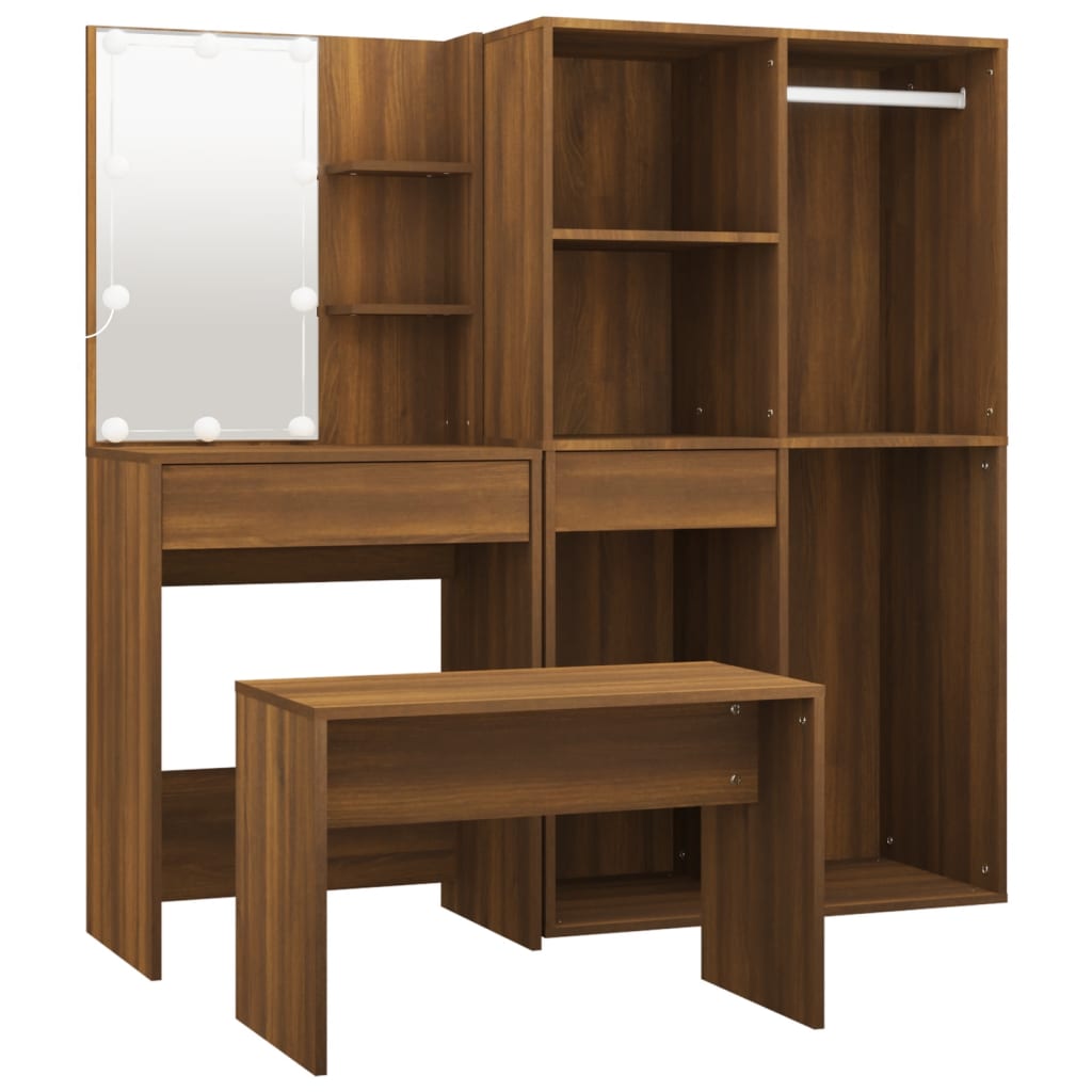 Set Tavolo Da Toeletta Con Led Rovere Marrone Legno Multistrato - Image 6