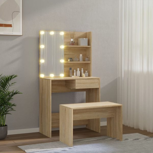 Set Tavolo Da Toeletta Con Led Rovere Sonoma Legno Multistrato - Image 3