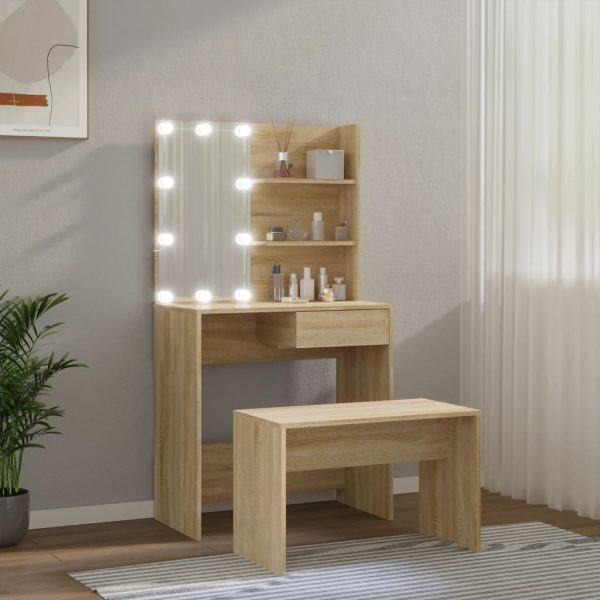 Set Tavolo Da Toeletta Con Led Rovere Sonoma Legno Multistrato - Image 4
