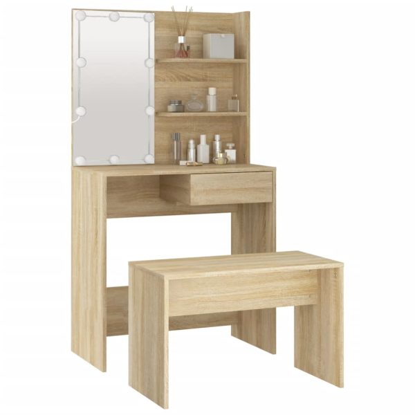 Set Tavolo Da Toeletta Con Led Rovere Sonoma Legno Multistrato - Image 5
