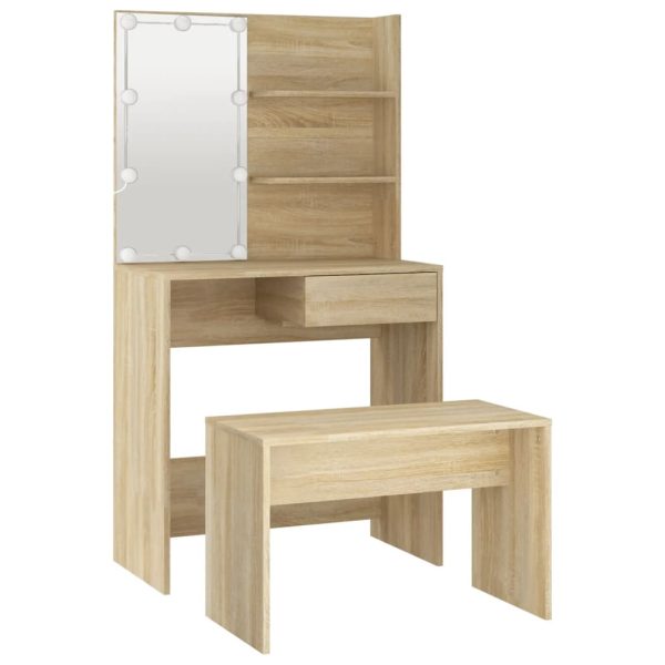Set Tavolo Da Toeletta Con Led Rovere Sonoma Legno Multistrato - Image 6