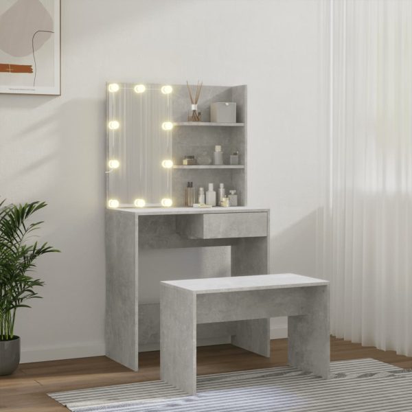 Set Tavolo Da Toeletta Grigio Cemento Con Led Legno Multistrato - Image 3