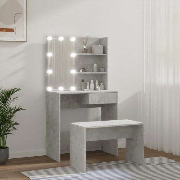Set Tavolo Da Toeletta Grigio Cemento Con Led Legno Multistrato - Image 4