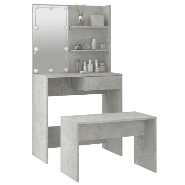 Set Tavolo Da Toeletta Grigio Cemento Con Led Legno Multistrato - Image 5