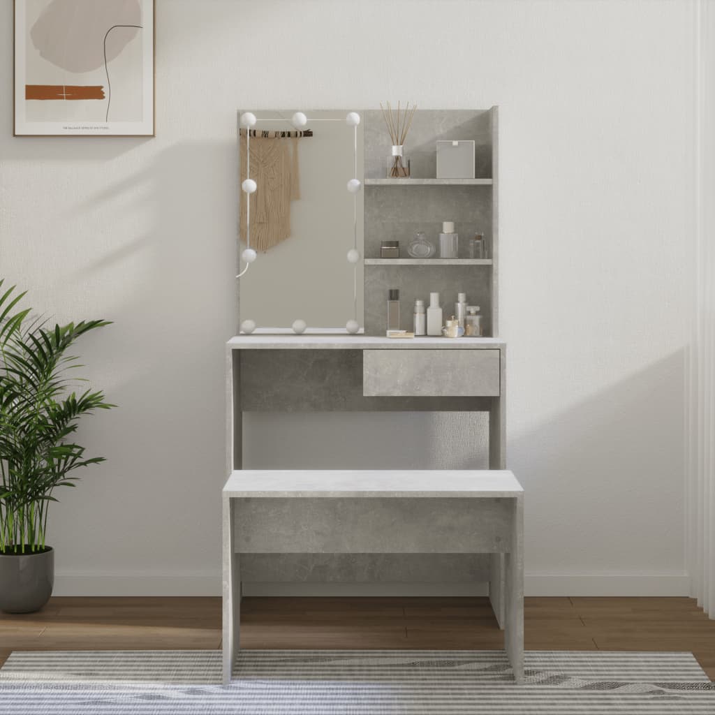 Set Tavolo Da Toeletta Bianco Lucido Con Led Legno Multistrato