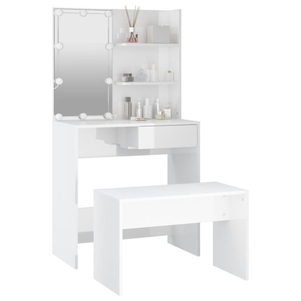 Set Tavolo Da Toeletta Bianco Lucido Con Led Legno Multistrato - Image 5