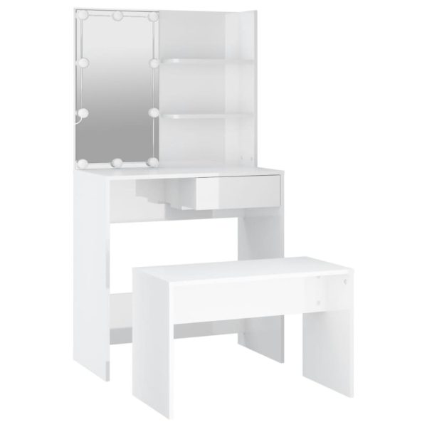 Set Tavolo Da Toeletta Bianco Lucido Con Led Legno Multistrato - Image 6