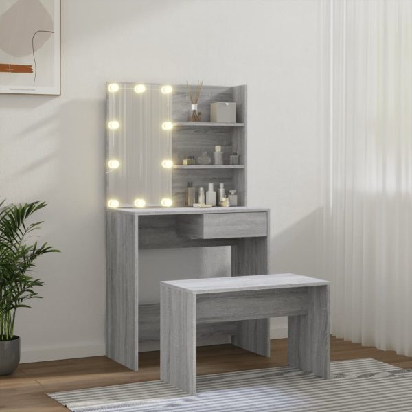 Set Tavolo Da Toeletta Con Led Grigio Sonoma Legno Multistrato - Image 3