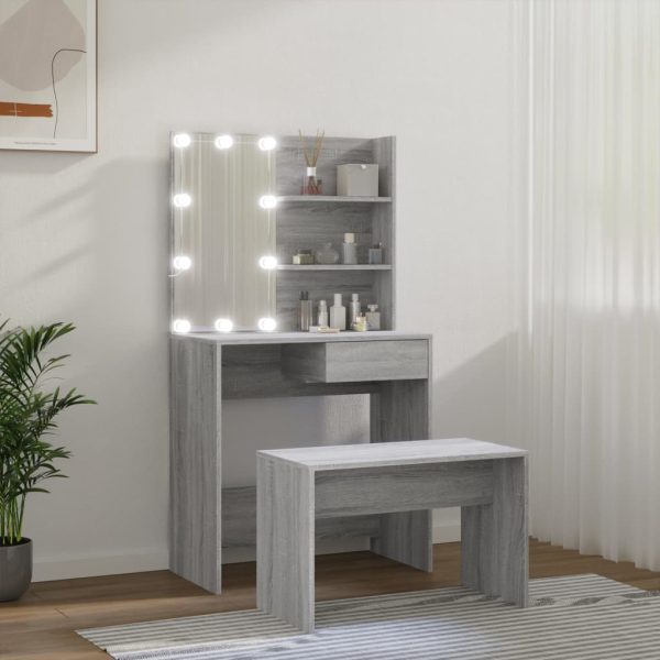 Set Tavolo Da Toeletta Con Led Grigio Sonoma Legno Multistrato - Image 4
