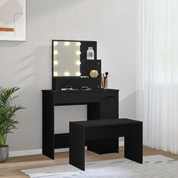 Set Tavolo Da Toeletta Con Led Nero In Legno Multistrato - Image 3