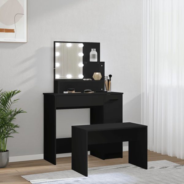 Set Tavolo Da Toeletta Con Led Nero In Legno Multistrato - Image 4
