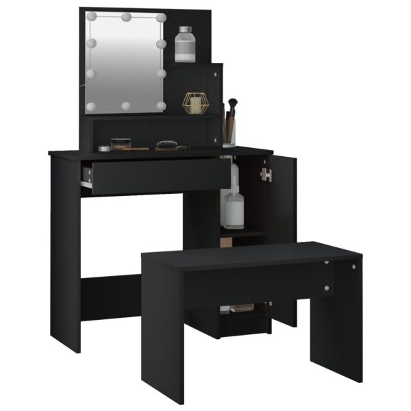 Set Tavolo Da Toeletta Con Led Nero In Legno Multistrato - Image 5