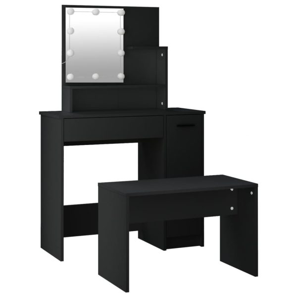Set Tavolo Da Toeletta Con Led Nero In Legno Multistrato - Image 6