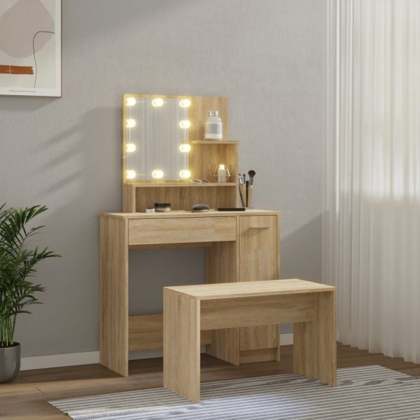 Set Tavolo Da Toeletta Con Led Rovere Sonoma Legno Multistrato - Image 3