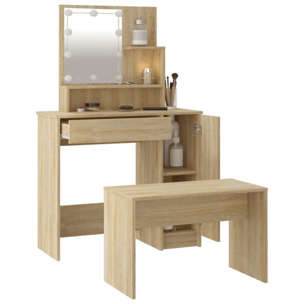 Set Tavolo Da Toeletta Con Led Rovere Sonoma Legno Multistrato - Image 5