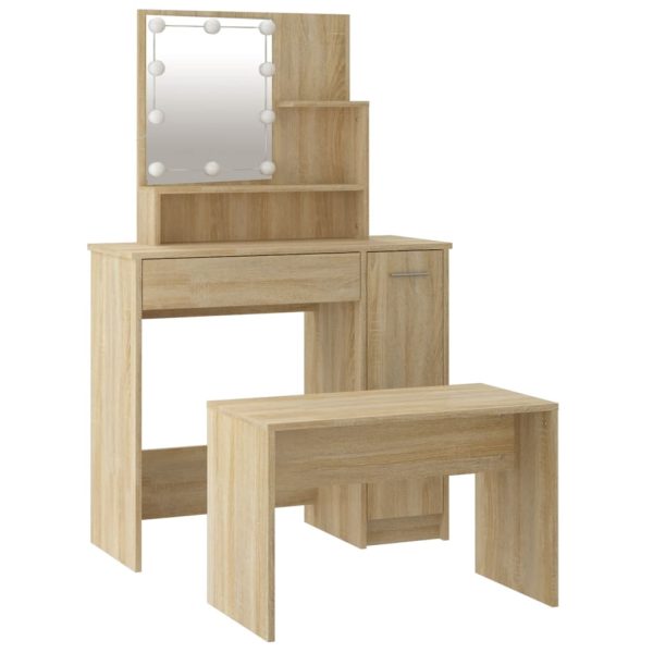 Set Tavolo Da Toeletta Con Led Rovere Sonoma Legno Multistrato - Image 6