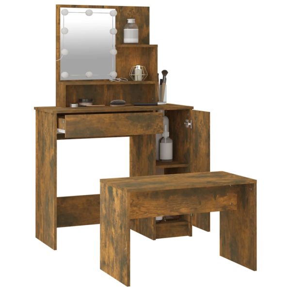 Set Tavolo Da Toeletta Con Led Rovere Fumo In Legno Multistrato - Image 5