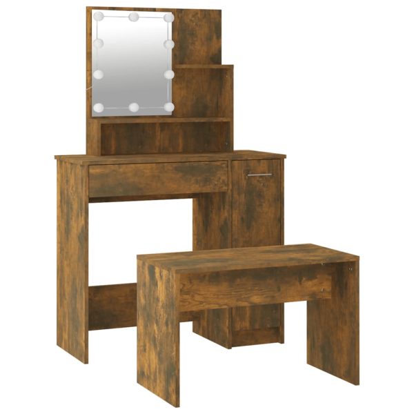 Set Tavolo Da Toeletta Con Led Rovere Fumo In Legno Multistrato - Image 6