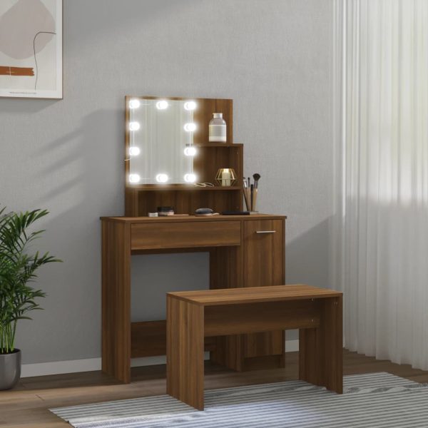 Set Tavolo Da Toeletta Con Led Rovere Marrone Legno Multistrato - Image 4