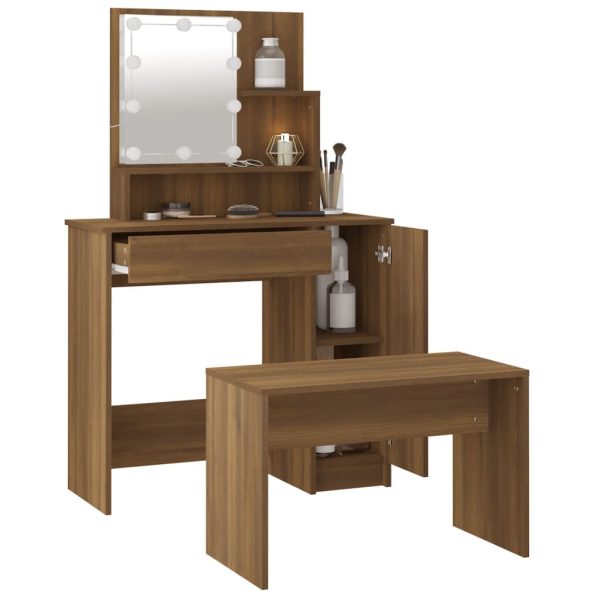 Set Tavolo Da Toeletta Con Led Rovere Marrone Legno Multistrato - Image 5
