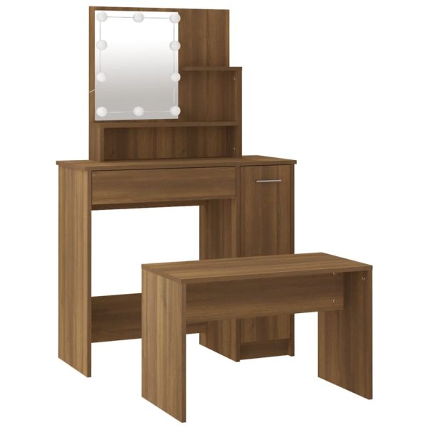 Set Tavolo Da Toeletta Con Led Rovere Marrone Legno Multistrato - Image 6