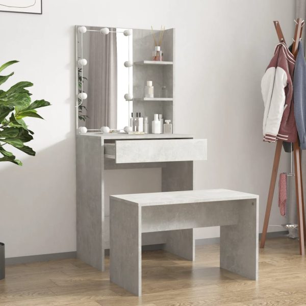 Set Tavolo Da Toeletta Grigio Cemento Con Led Legno Multistrato - Image 3