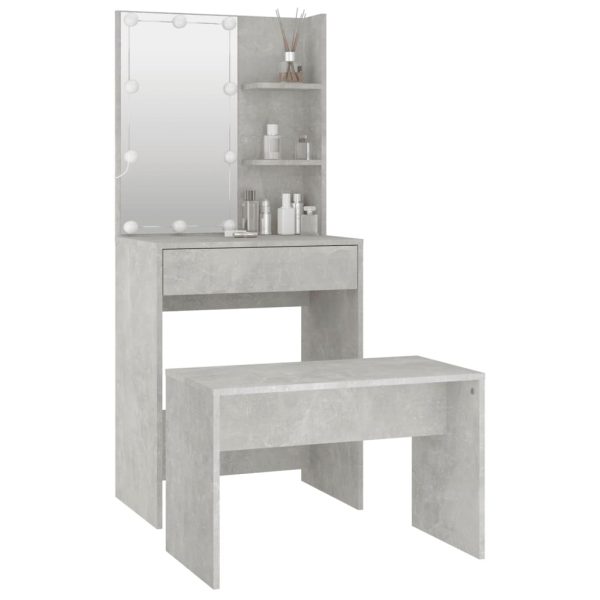 Set Tavolo Da Toeletta Grigio Cemento Con Led Legno Multistrato - Image 4