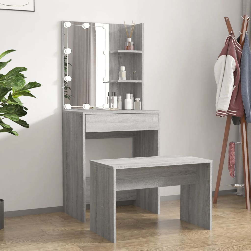 Set Tavolo Da Toeletta Con Led Grigio Sonoma Legno Multistrato