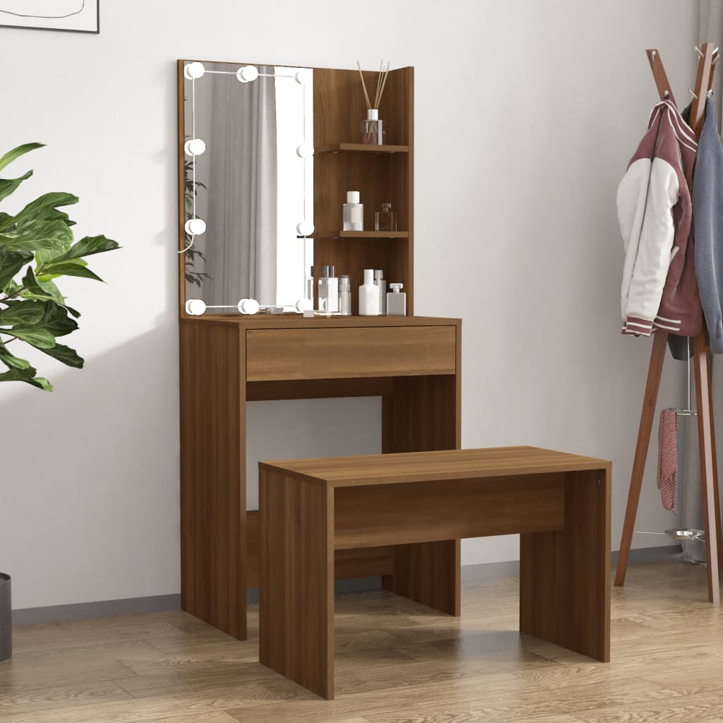 Set Tavolo Da Toeletta Con Led Rovere Marrone Legno Multistrato