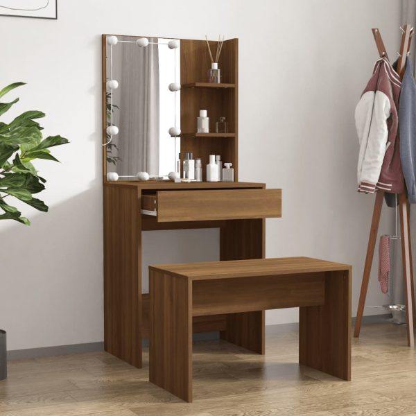 Set Tavolo Da Toeletta Con Led Rovere Marrone Legno Multistrato - Image 3