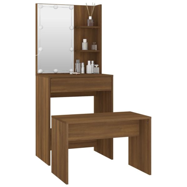 Set Tavolo Da Toeletta Con Led Rovere Marrone Legno Multistrato - Image 4