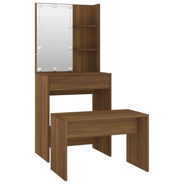 Set Tavolo Da Toeletta Con Led Rovere Marrone Legno Multistrato - Image 5