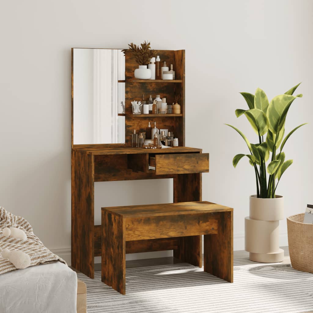 Set Tavolo Da Toeletta Rovere Fumo 74,5x40x141 cm