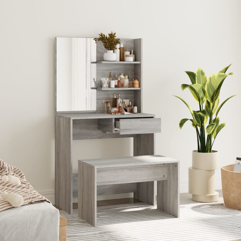 Set Tavolo Da Toeletta Grigio Sonoma 74,5x40x141 cm