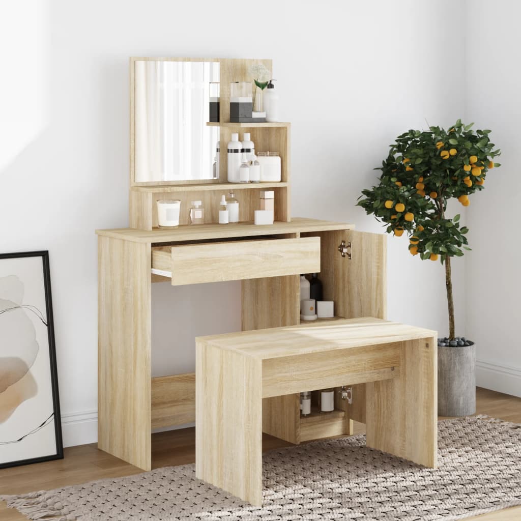 Set Tavolo Da Toeletta Rovere Sonoma 86,5x35x136 cm